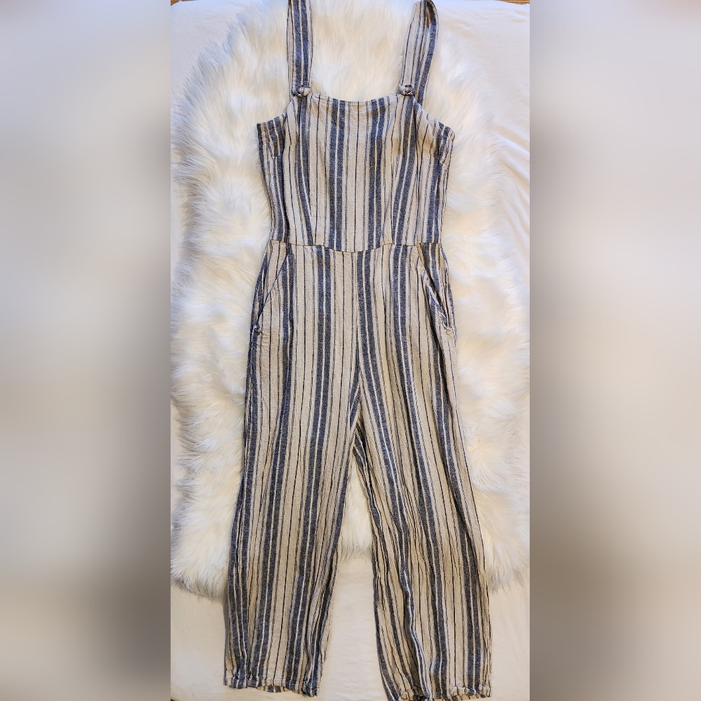 Cream color, with stripes, size medium jumpsuit